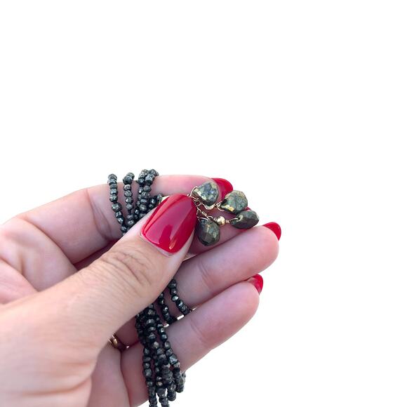 Susan Cummings Pyrite Long Stone Chain Necklace Pendant Ojai Bohemian Healing - Picture 10 of 11